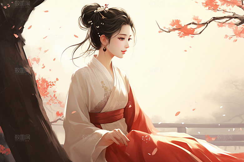 新中式美女中国风中国风插画