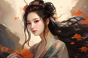 新中式美女唯美艺术插画