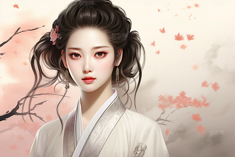 新中式美女温婉高清插画