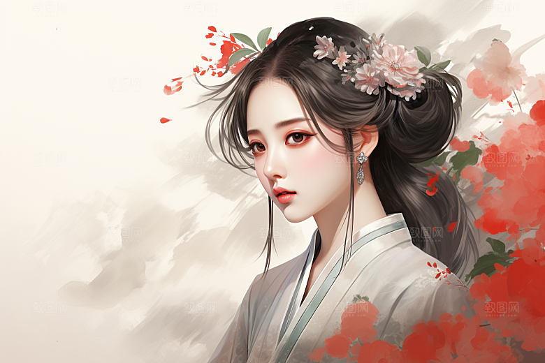 新中式美女唯美中国风插画