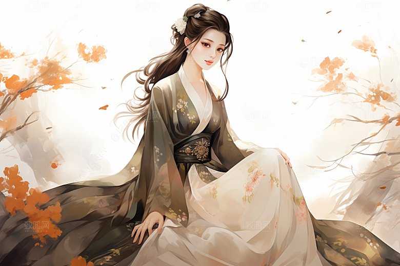 新中式美女高清文艺插画