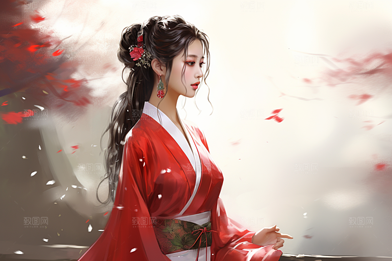 新中式美女手绘中国风插画