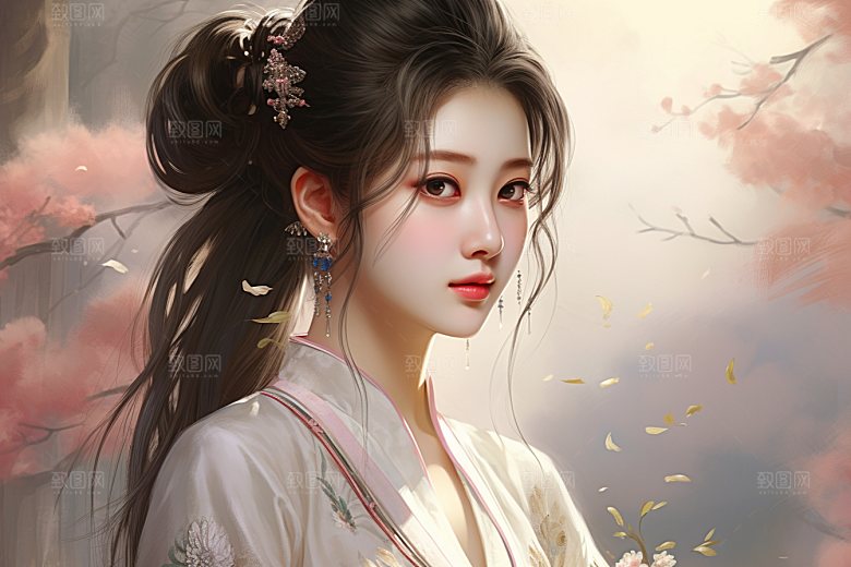 新中式美女高清文艺插画