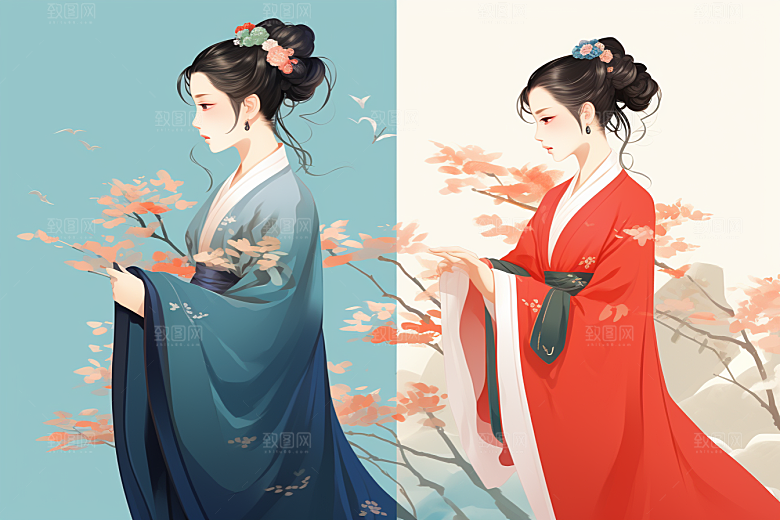 新中式美女温婉中国风插画