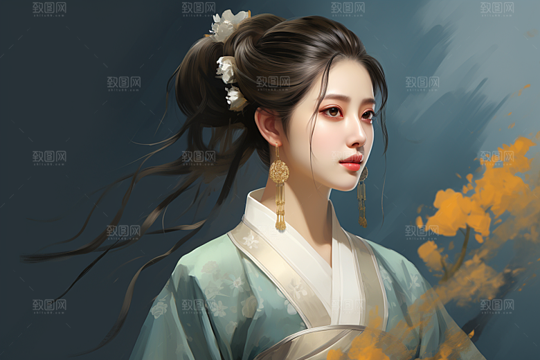 新中式美女艺术唯美插画