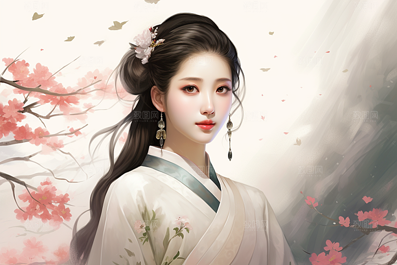 新中式美女温婉唯美插画
