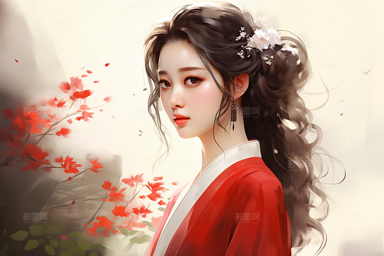 新中式美女中国风手绘插画