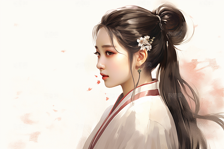 新中式美女中国风高清插画