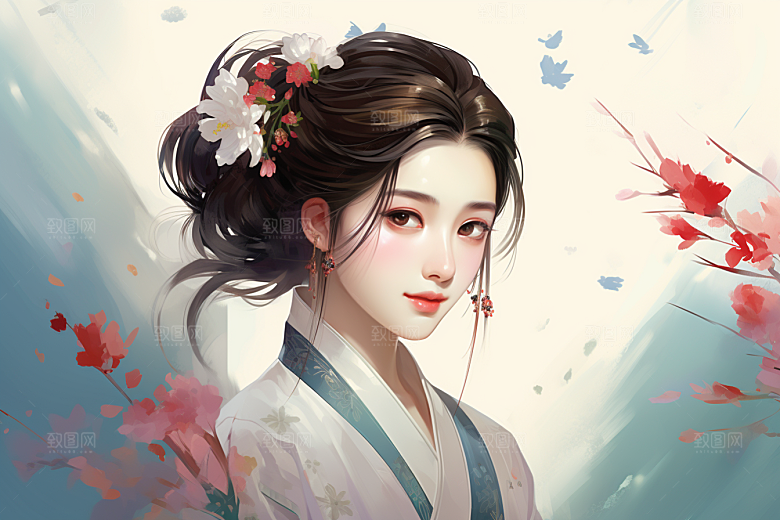 新中式美女文艺中国风插画