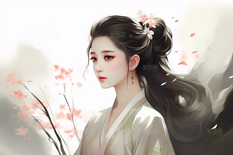 新中式美女中国风唯美插画