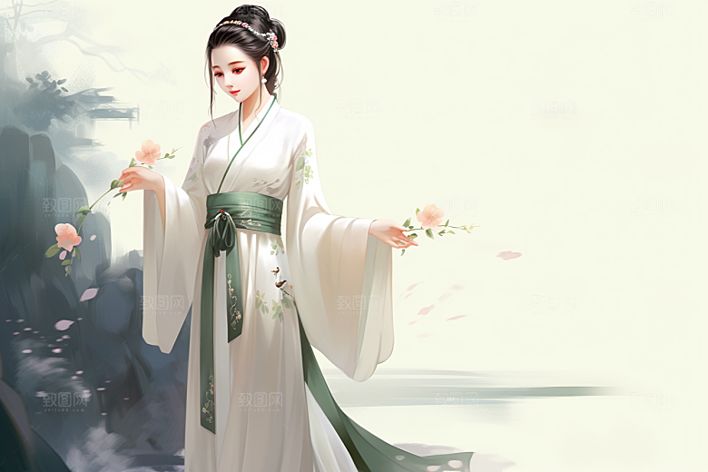 新中式美女中国风温婉插画