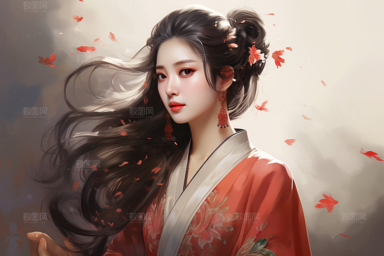 新中式美女高清中国风插画