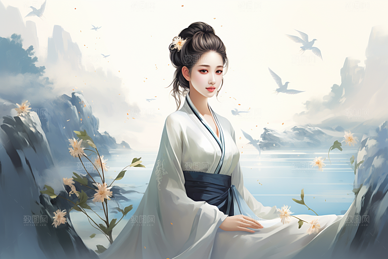 新中式美女中国风唯美插画