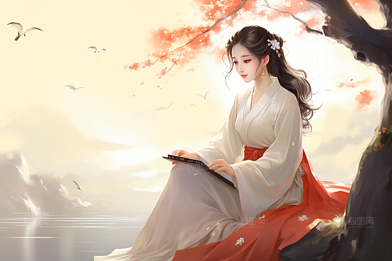 新中式美女中国风文艺插画