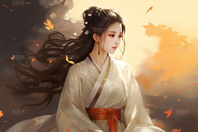 新中式美女中国风手绘插画