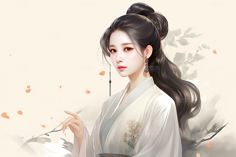 新中式美女手绘中国风插画