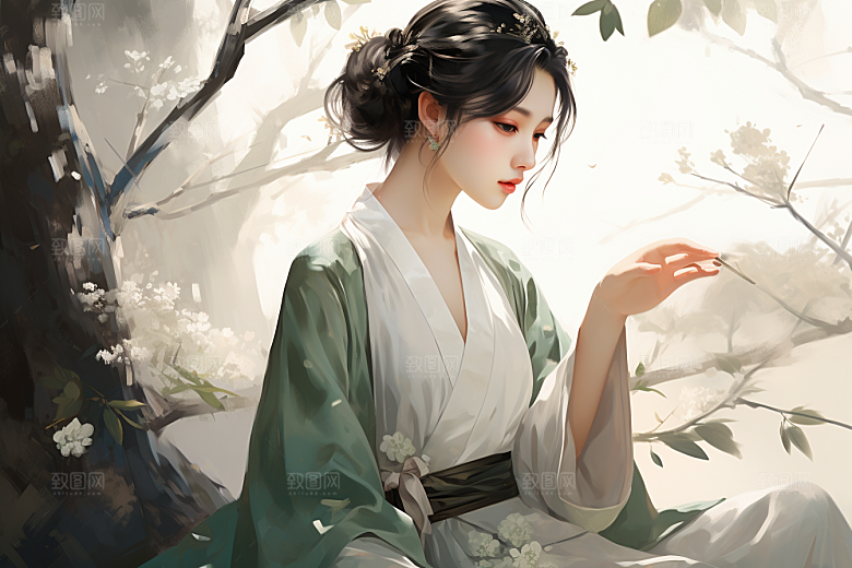 新中式美女唯美中国风插画