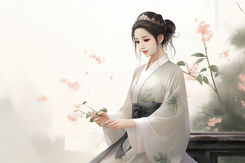 新中式美女手绘中国风插画