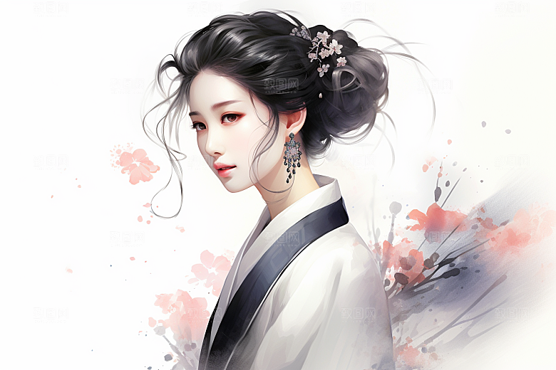 新中式美女中国风艺术插画