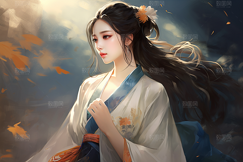 新中式美女艺术唯美插画