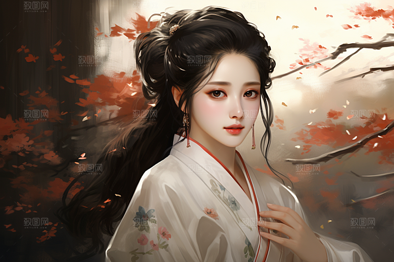 新中式美女中国风艺术插画