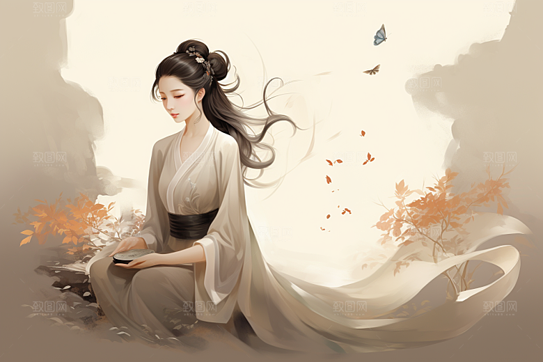 新中式美女唯美中国风插画