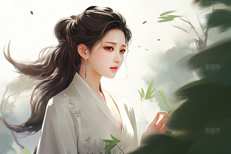 新中式美女中国风温婉插画