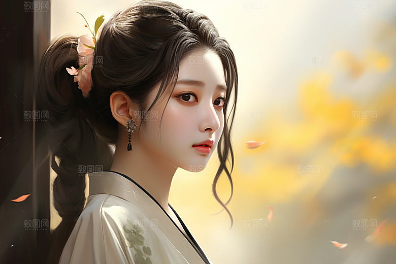 新中式美女温婉唯美插画