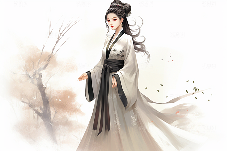 新中式美女手绘文艺插画
