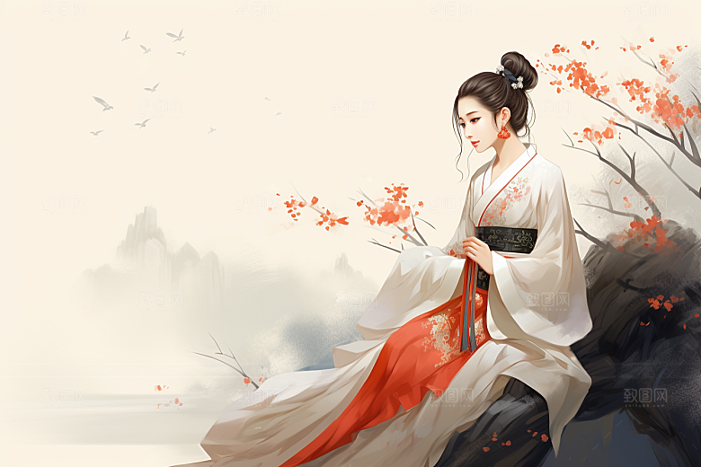 新中式美女中国风艺术插画