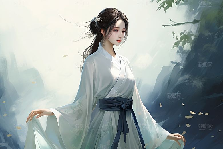 新中式美女中国风手绘插画
