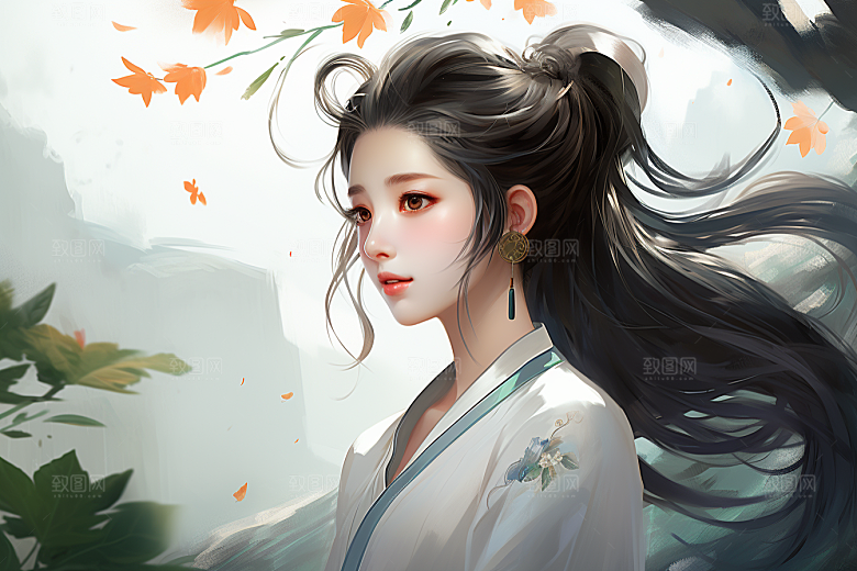 新中式美女高清唯美插画