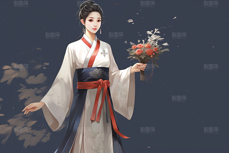 新中式美女文艺高清插画