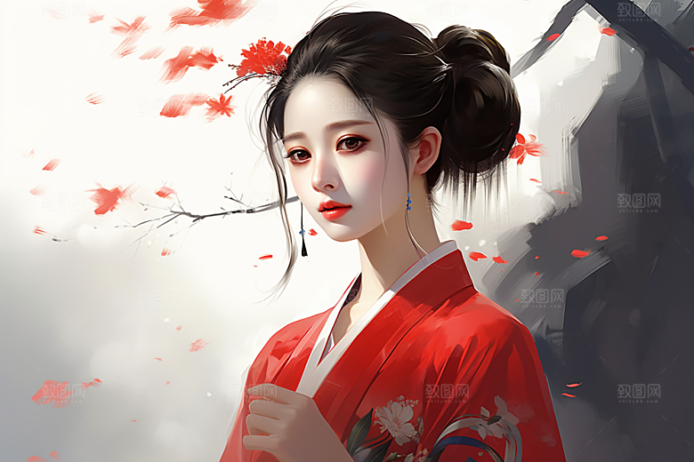 新中式美女中国风唯美插画