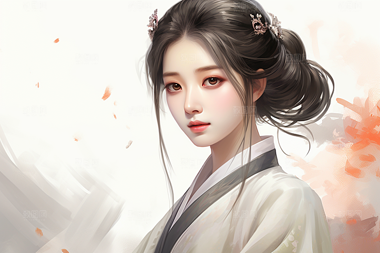 新中式美女中国风手绘插画