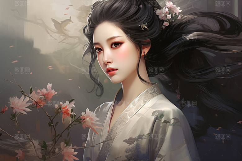 新中式美女高清温婉插画
