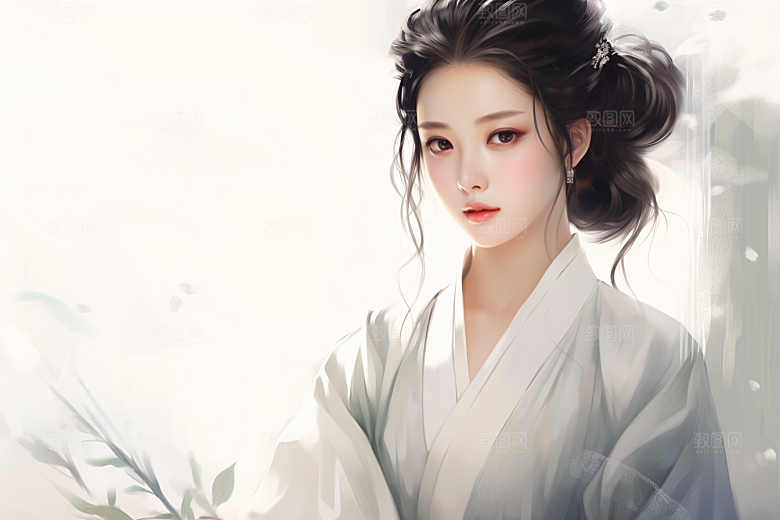 新中式美女文艺高清插画