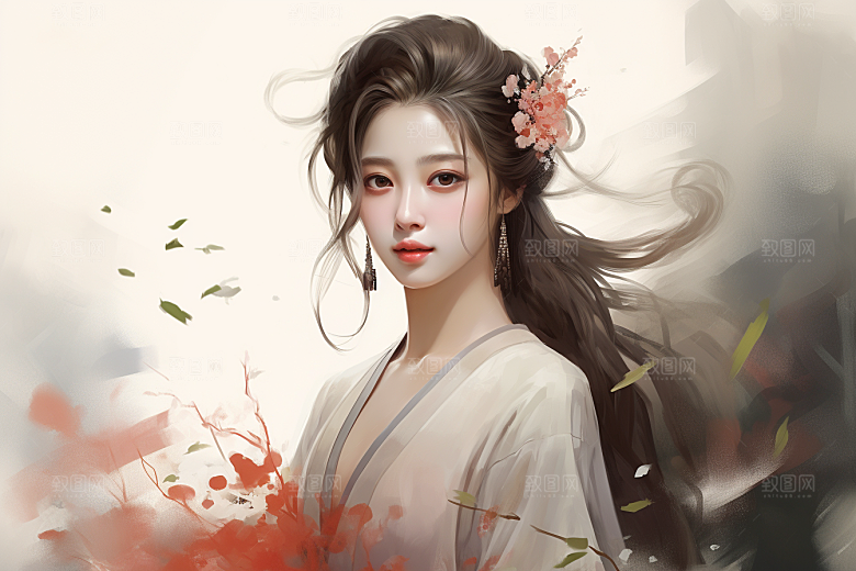 新中式美女高清艺术插画