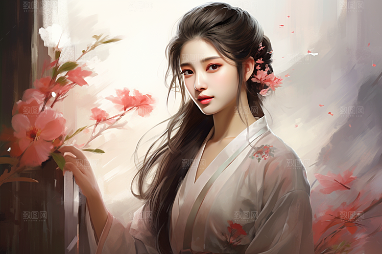 新中式美女中国风文艺插画