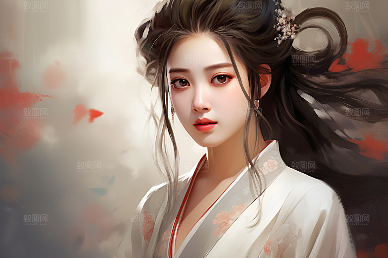 新中式美女手绘温婉插画