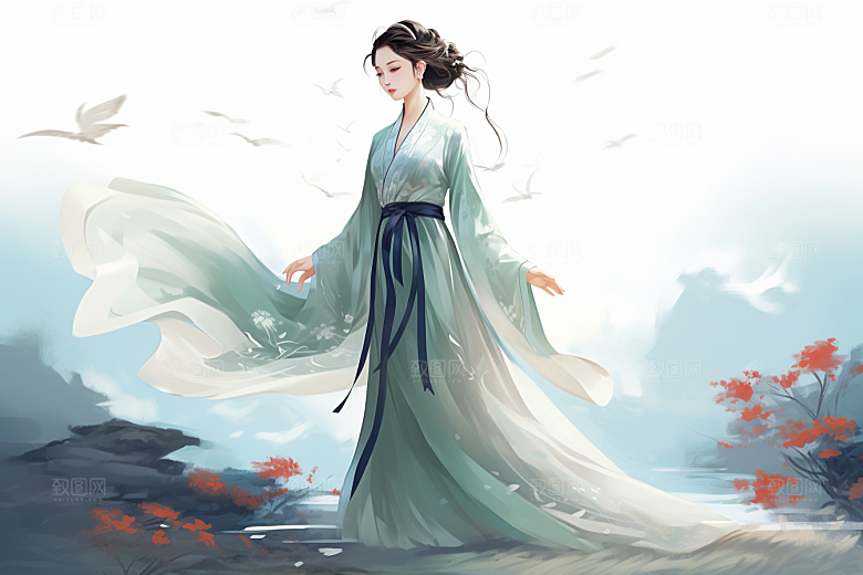 新中式美女温婉唯美插画