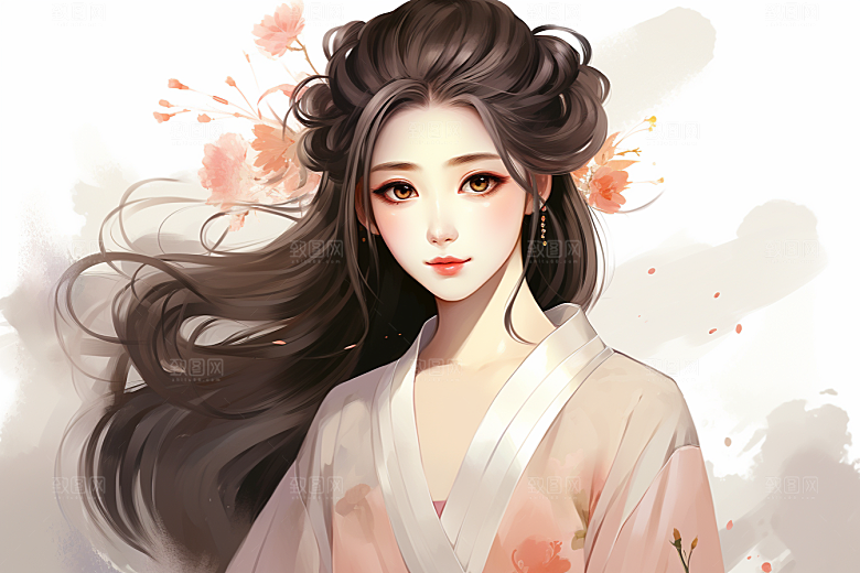 新中式美女水墨中国风插画