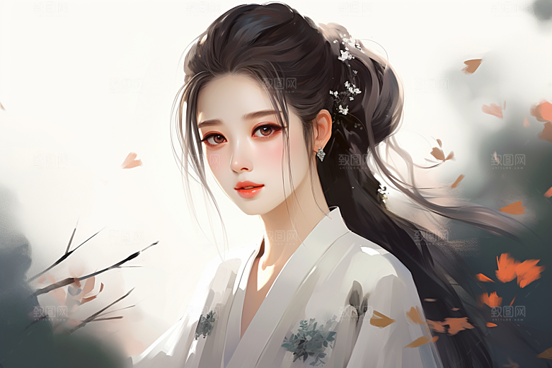 新中式美女中国风艺术插画