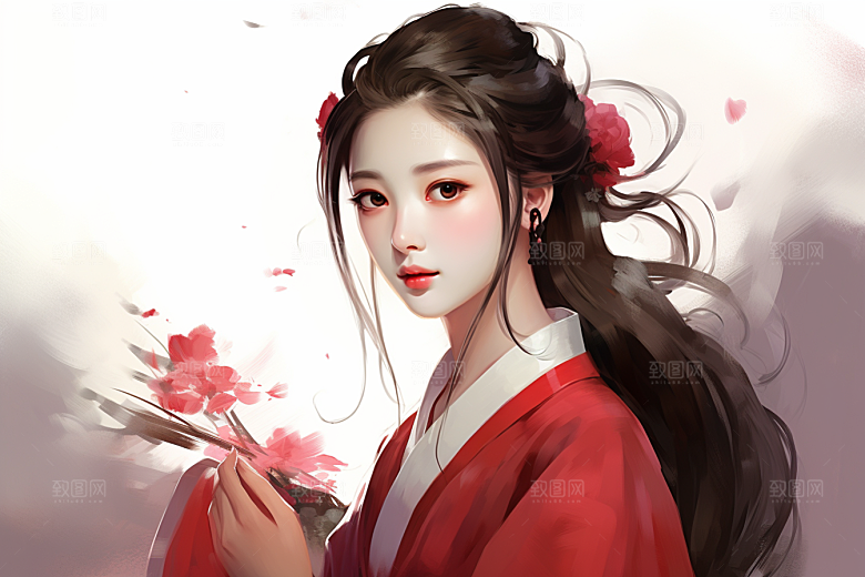新中式美女水墨中国风插画