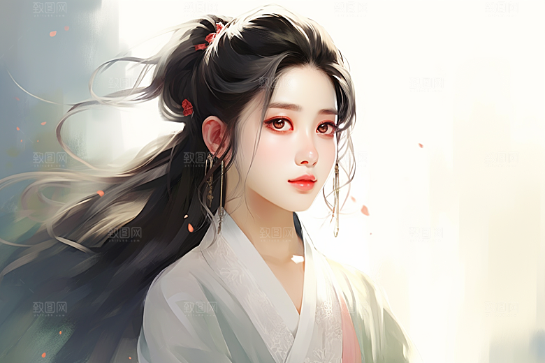 新中式美女中国风艺术插画