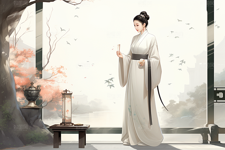 新中式美女高清温婉插画