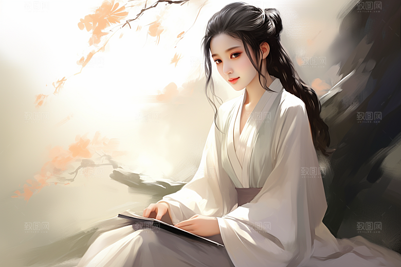 新中式美女温婉中国风插画