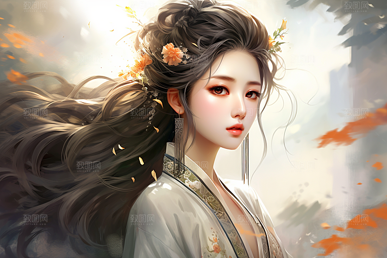 新中式美女温婉艺术插画