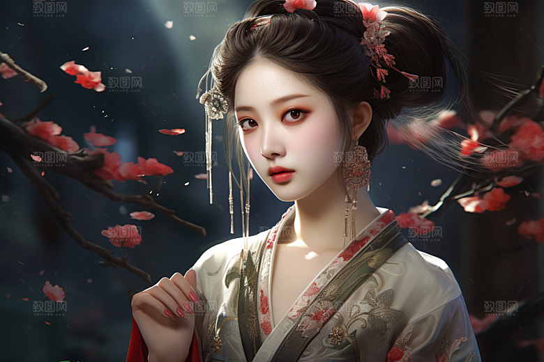 新中式美女唯美中国风插画