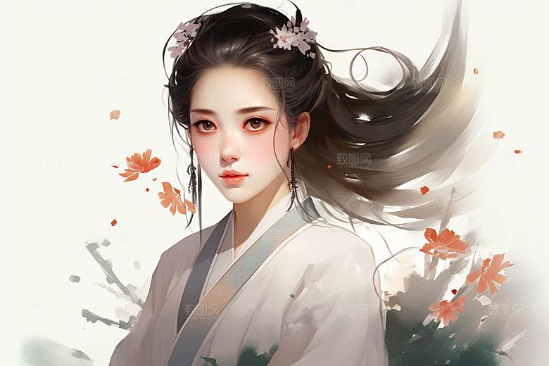 新中式美女文艺高清插画